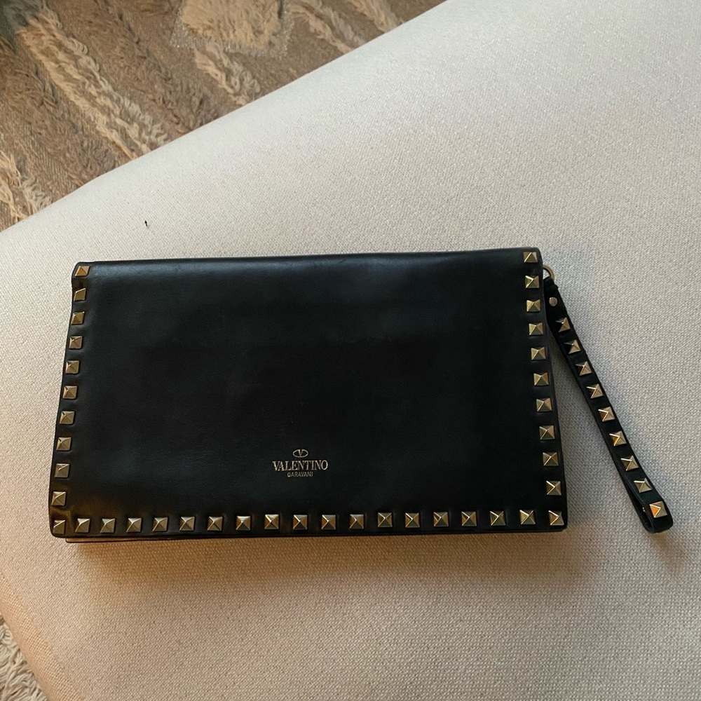Valentino Nappa Leather Rockstud Clutch Bag